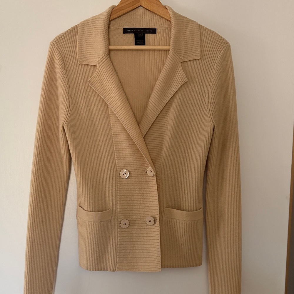 Marc by Marc Jacobs Beige Ribbed Double-Breasted Blazer